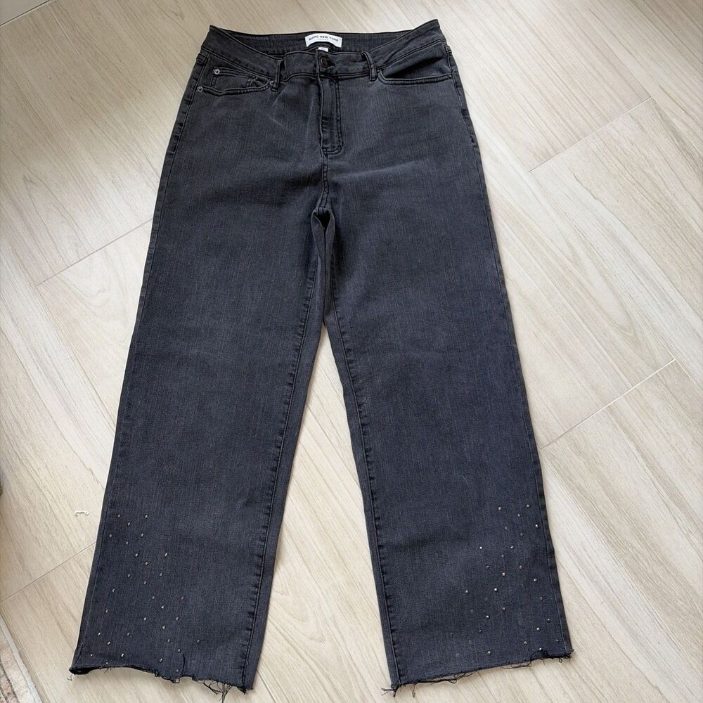 Marc NY Rhinestone Embellished Jeans Womens 12P Wash Black Denim Cotton Frayed